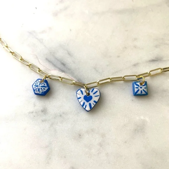 Handmade hand painted polymer clay charm necklace - Picture 3 of 4